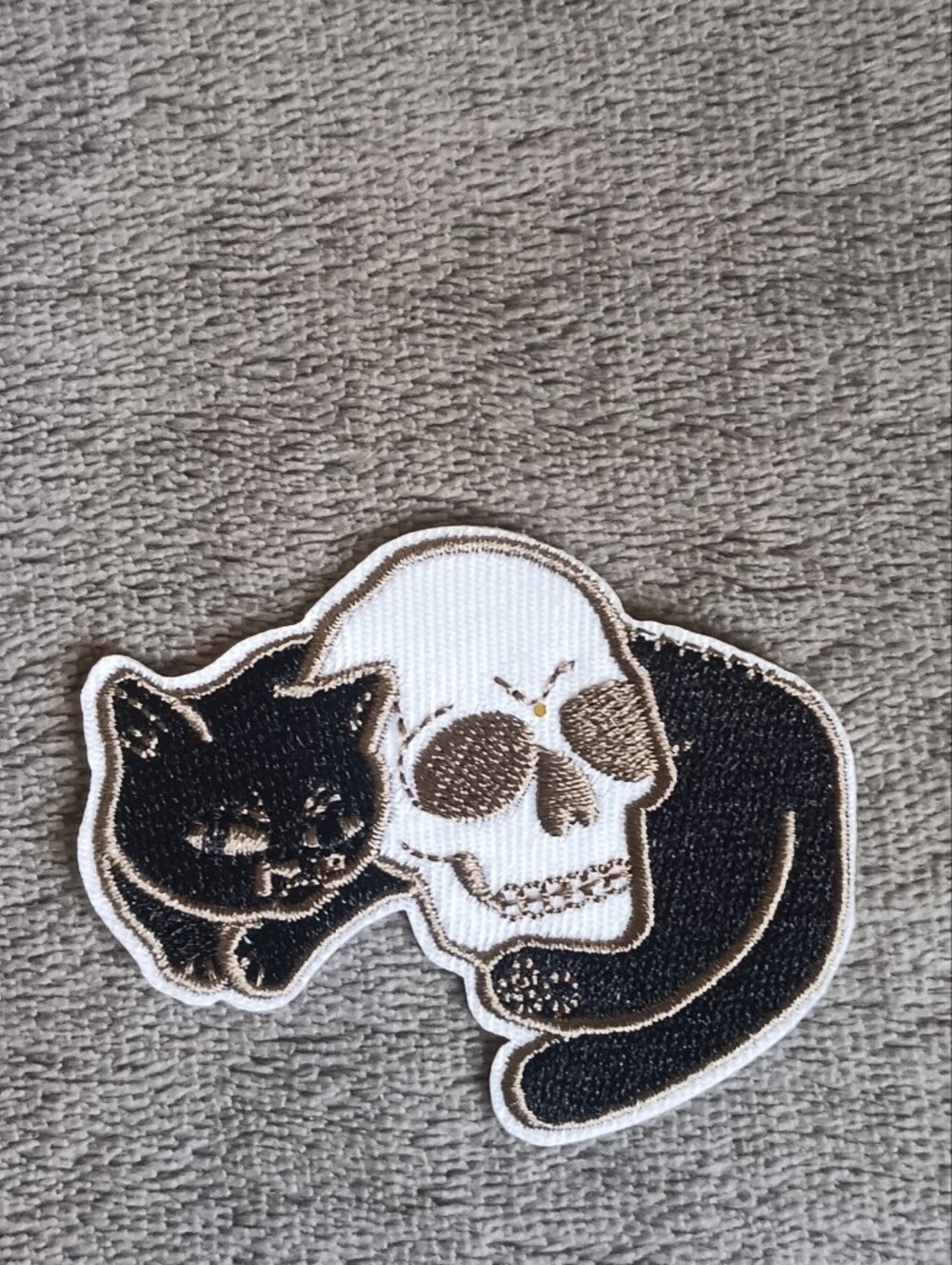 Black Cat & Skull Embroidered Iron On Jacket Patch, Witchy Goth Punk Grunge